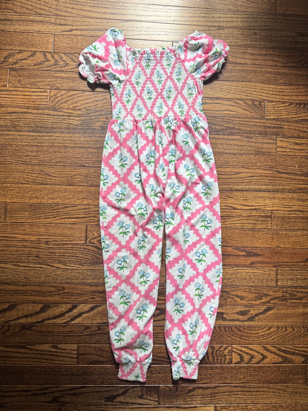 SweetHoney Pink Floral Smocked Jumpsuit